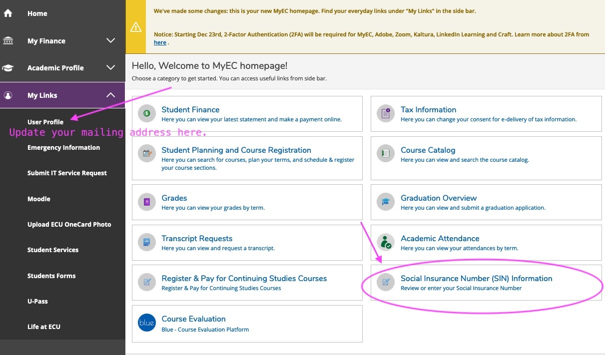 MyEC User Profile screenshot